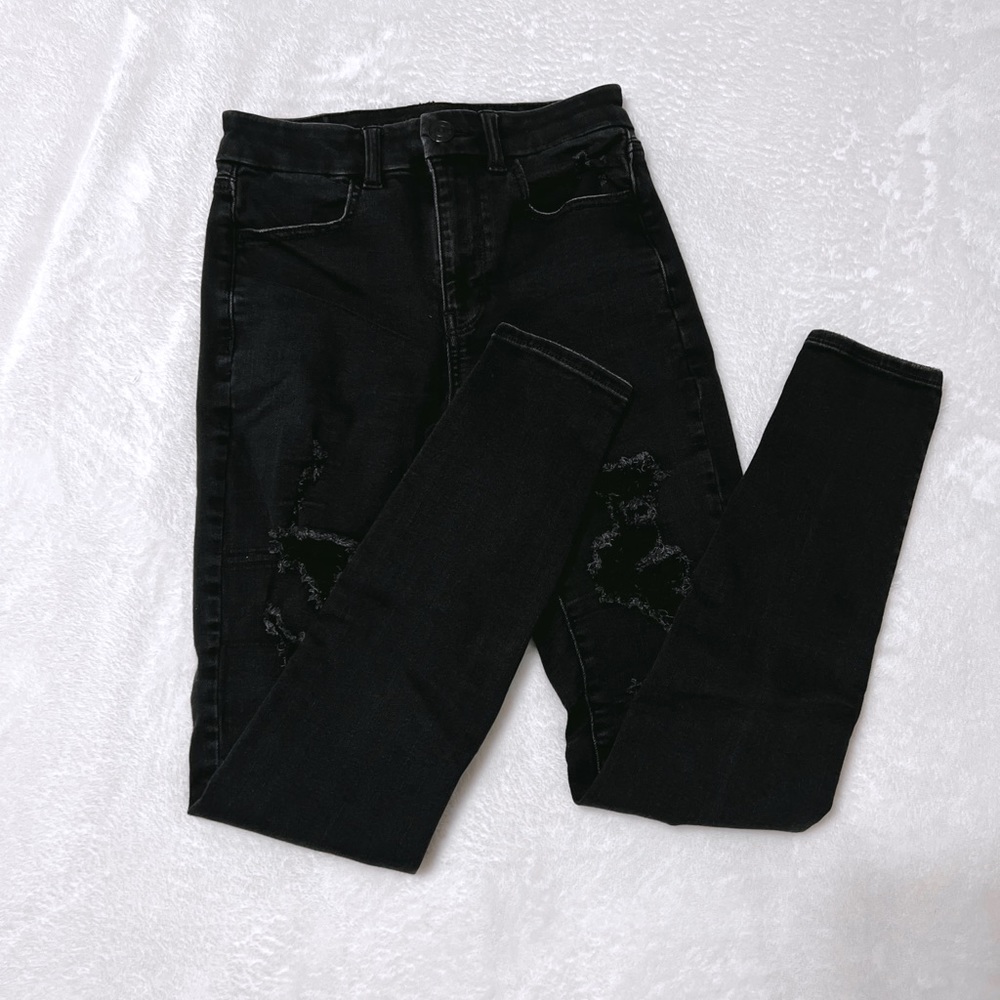 black ripped high waisted skinny jeans